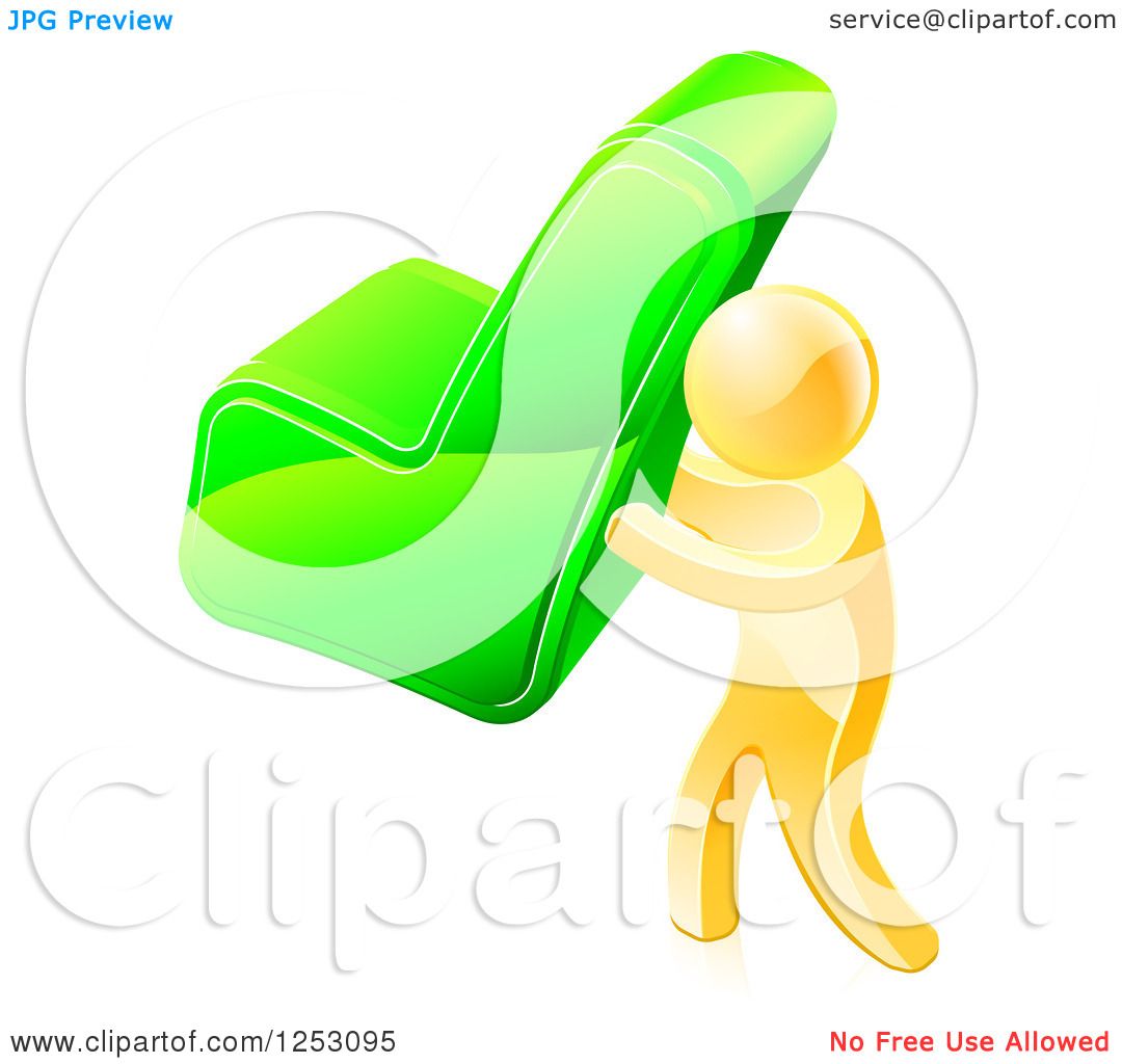 1080x1024 Clipart Of A 3d Gold Man Carrying A Check Mark
