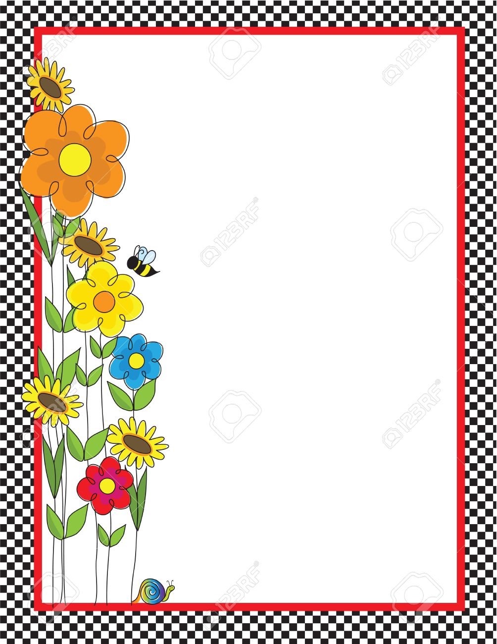 1004x1300 A Black And White Checkered Border Featuring A Spring Garden