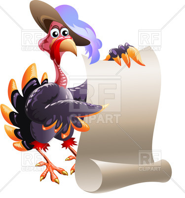 375x400 Thanksgiving Turkey In Funny Hat With Menu Checklist Royalty Free