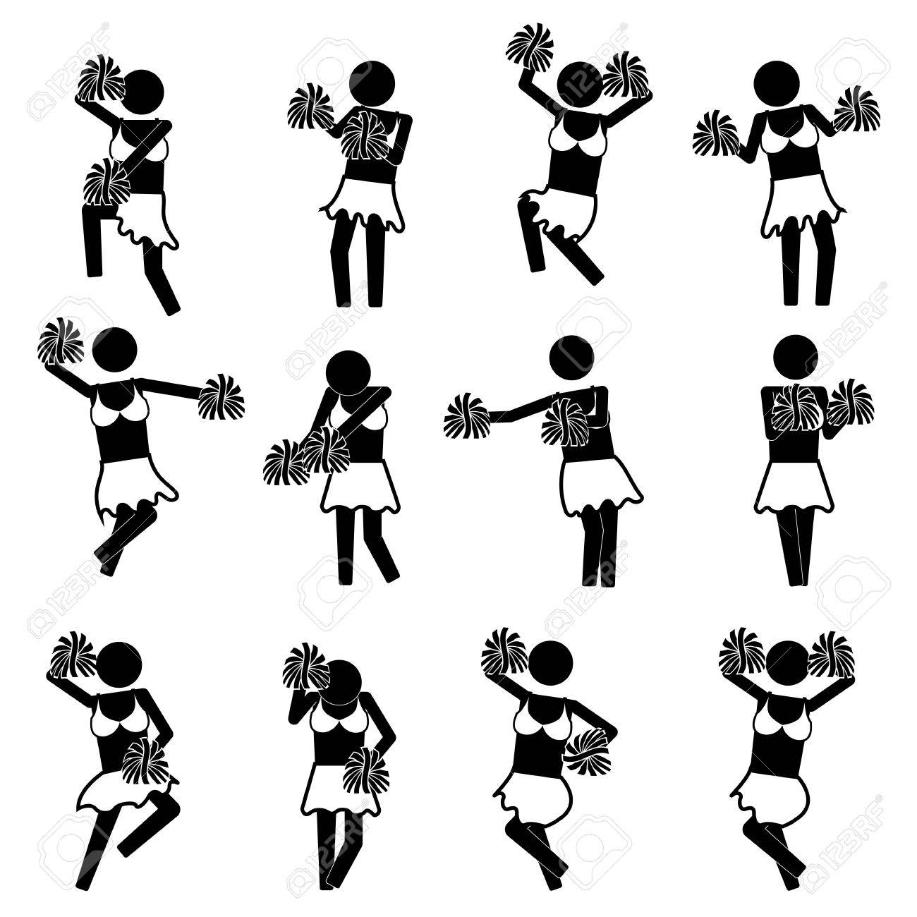 1300x1300 Female Cheerleader Doing Various Move And Gesture Icon Sign Symbol