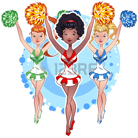 450x450 Pretty Smiling Blonde Cheerleader With Pom Poms And Hand In