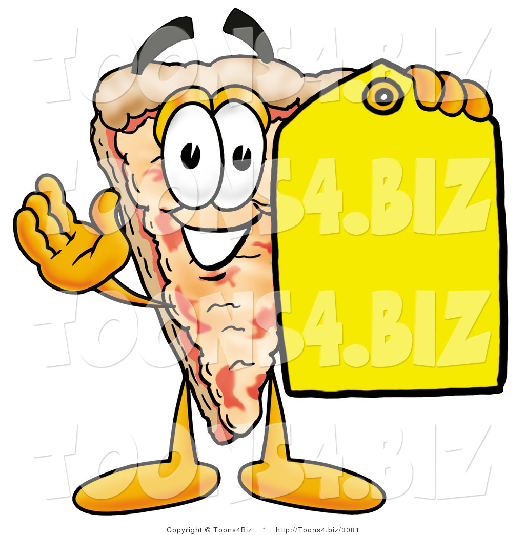 1024x1044 Illustration Of A Cartoon Cheese Pizza Mascot Holding A Yellow