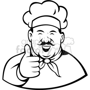 300x300 Royalty Free Chef Giving A Thumbs Up Black White Clip Art 388366