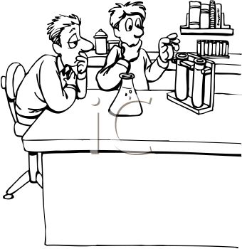 340x350 Black And White Cartoon Of Lab Partners Doing A Science Experiment