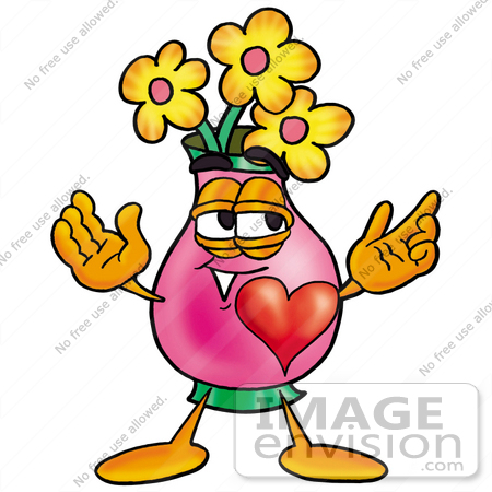 450x450 Clip Art Graphic Of A Pink Vase And Yellow Flowers Cartoon