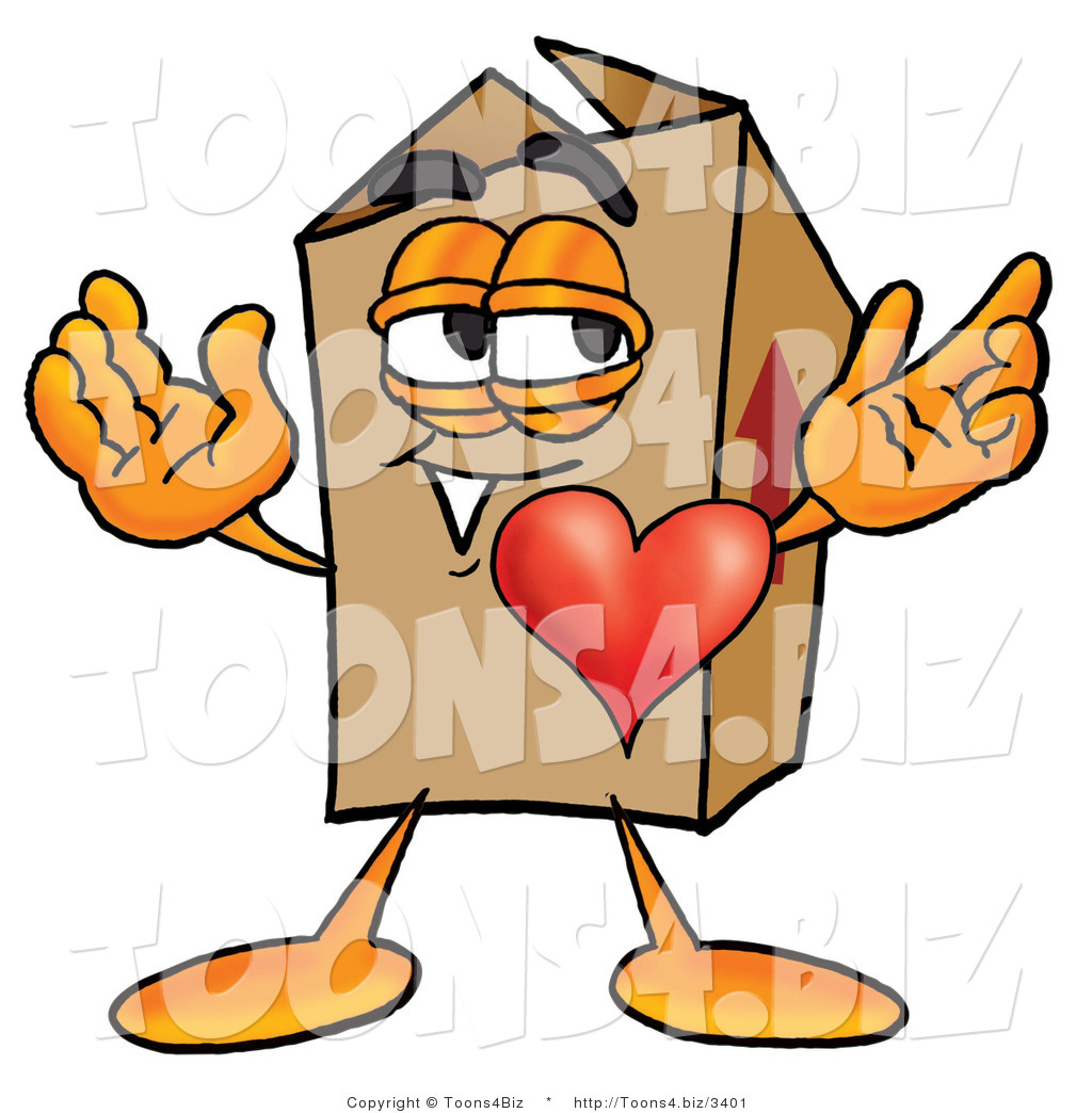1024x1044 Illustration Of A Cartoon Packing Box Mascot With His Heart