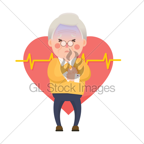 500x500 Old Man Heart Attack, Chest Pain Cartoon Character Gl Stock Images