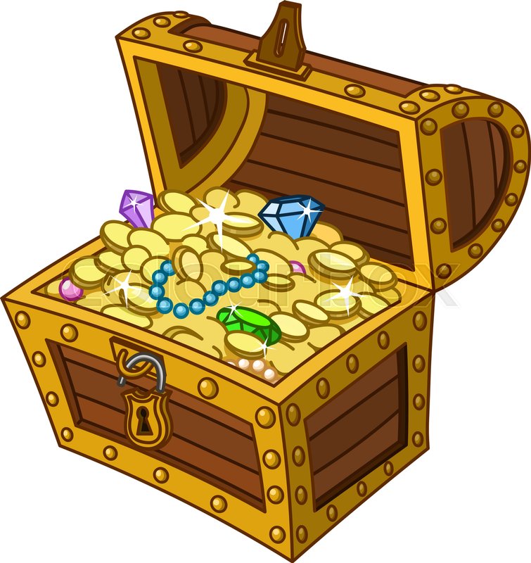 755x800 Treasure Chest Full Of Gold And Jewels. Cartoon And Vector