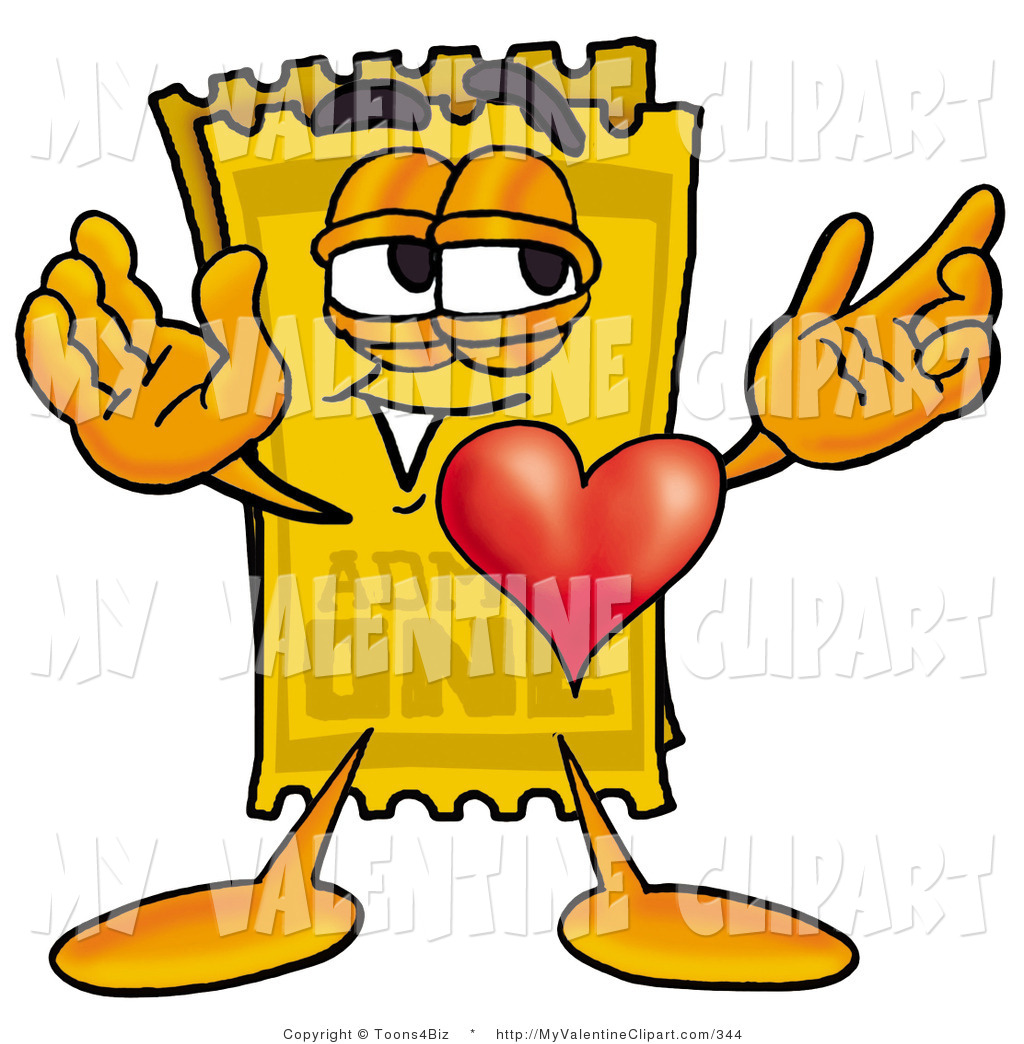 1024x1044 Valentine's Clipart Of A Yellow Movie Admission Ticket Mascot