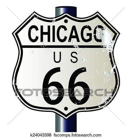 450x470 Clip Art Of Chicago Route 66 Highway Sign K24043398