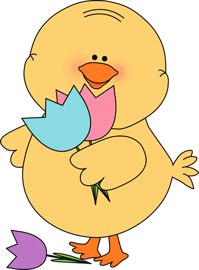 406x550 Chick With Tulips Clip Art