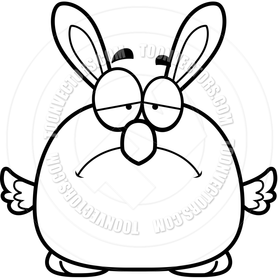 940x940 Cartoon Easter Bunny Chick Sad (Black And White Line Art) By Cory