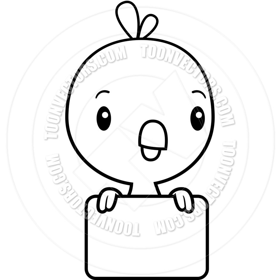 940x940 Cartoon Baby Bird Chick Sign (Black And White Line Art) By Cory