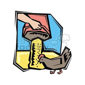 300x300 Royalty Free A Hand Holding A Red Bucket Feeding The Chicken