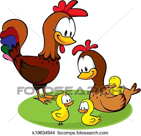 450x433 Clipart Of Rooster, Hen And Chickens K19634944