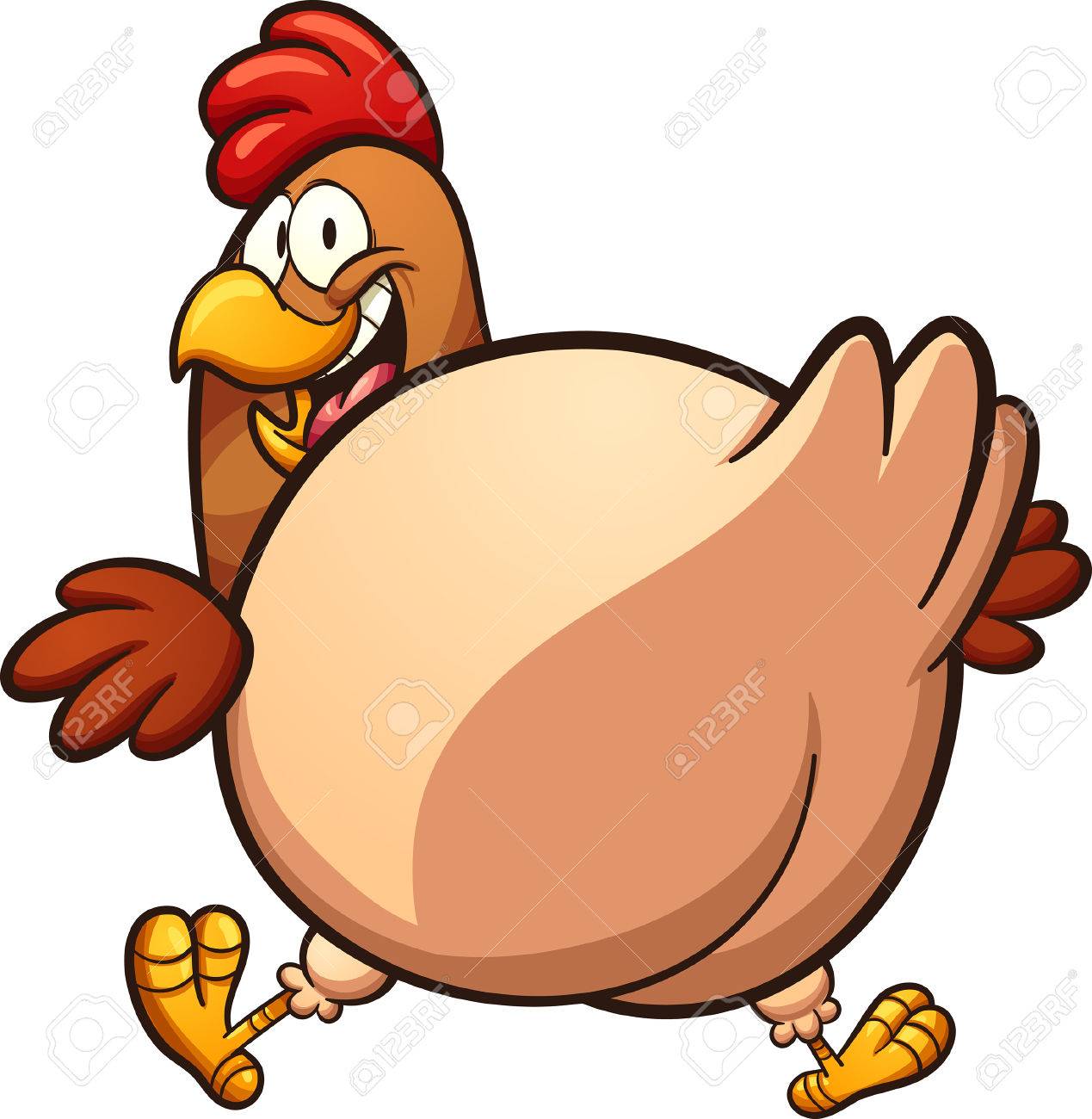 1269x1300 Fat Cartoon Chicken Looking Back. Vector Clip Art Illustration
