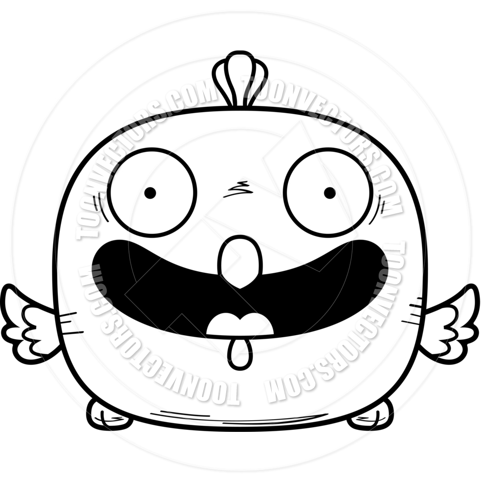 940x940 Cartoon Little Chicken Smiling (Black Amp White Line Art) By Cory