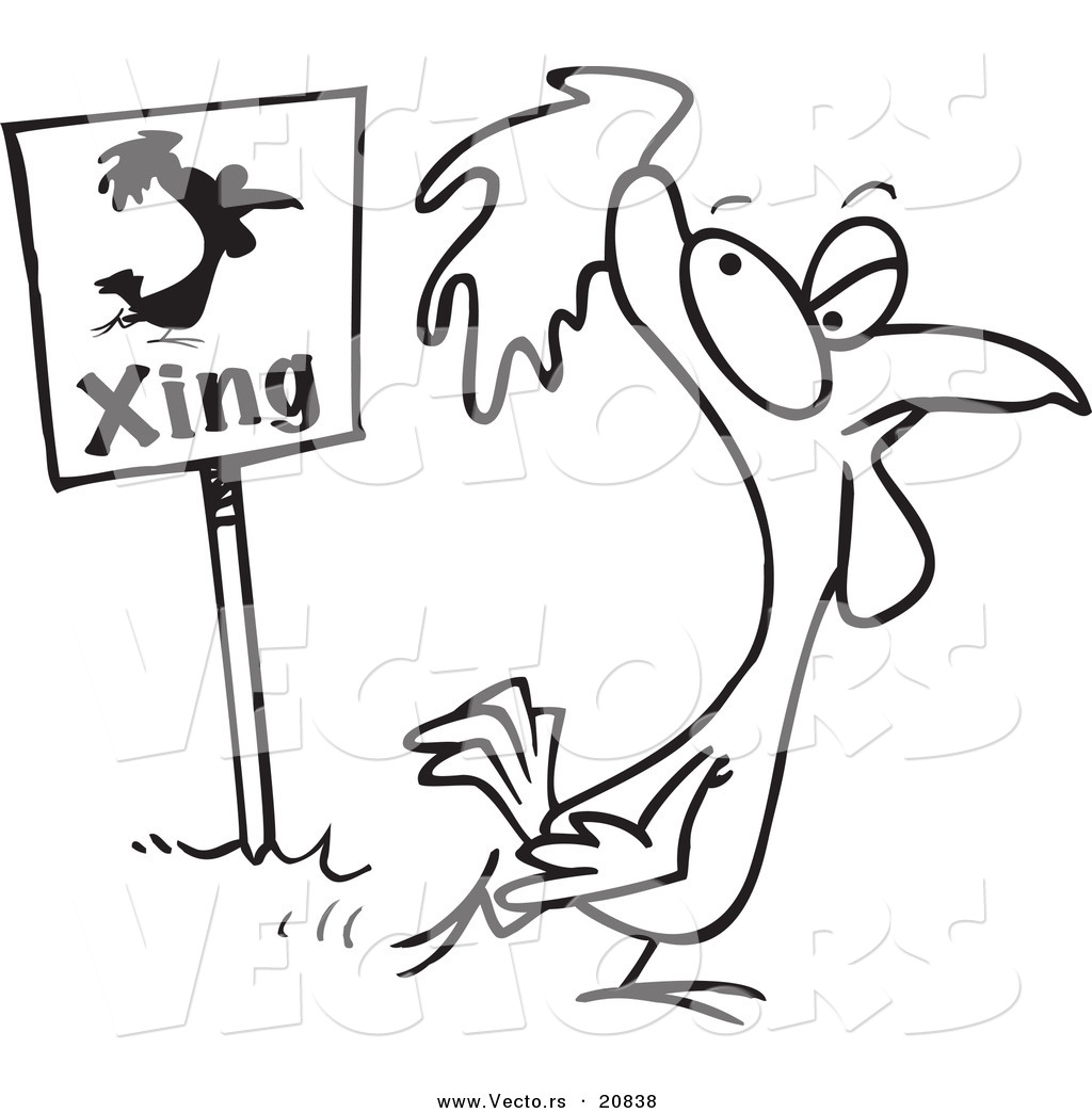 1024x1044 Vector Of A Cartoon Chicken Crossing By A Sign