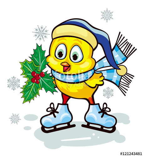 459x500 Cute Chicken In Funny Hat Ice Skating. Vector Clip Art. Stock