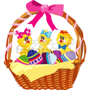 300x300 Royalty Free Three Cute Baby Chicks In Basket With Decorated