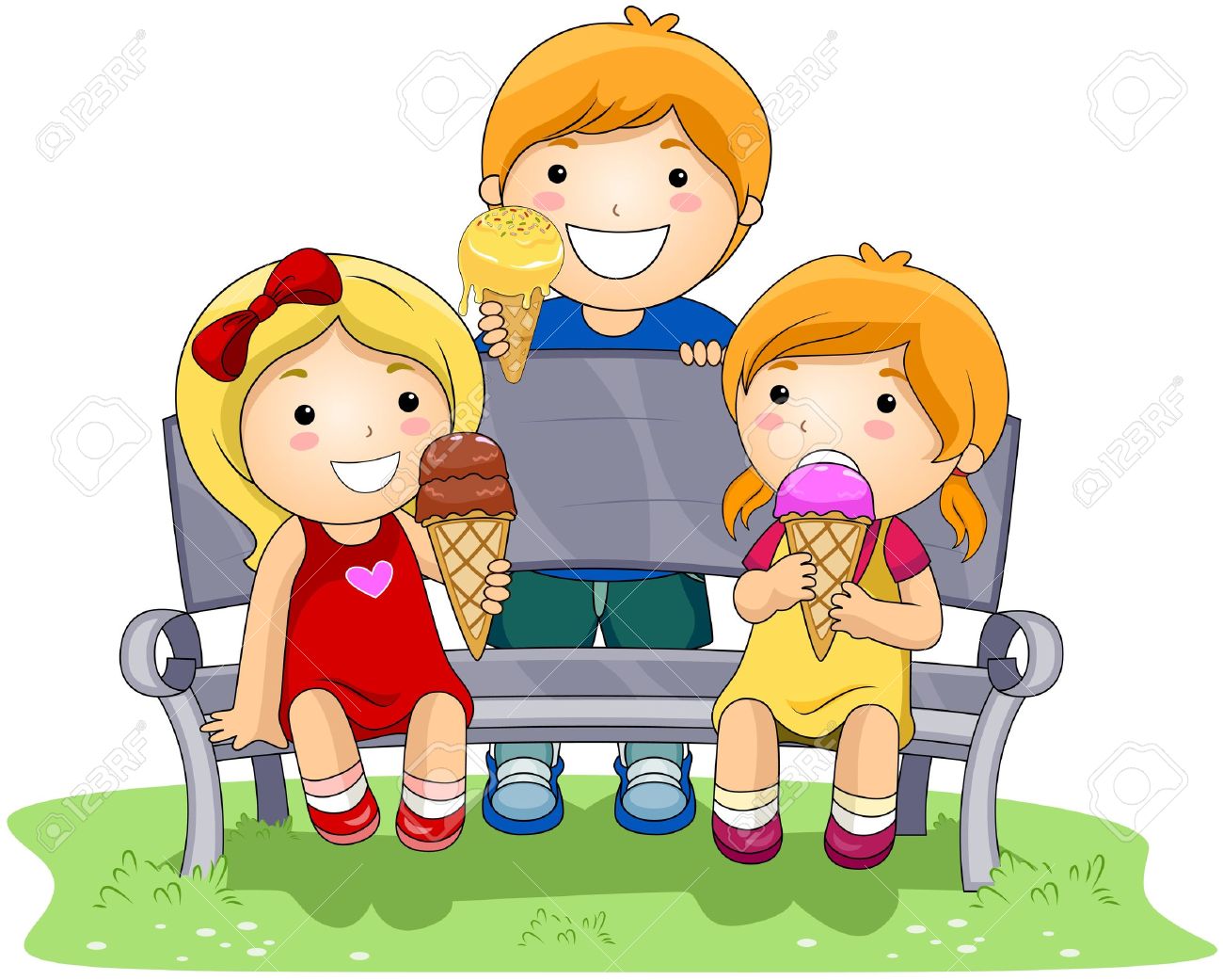 1300x1041 Children Eating Ice Cream In The Park Stock Photo, Picture