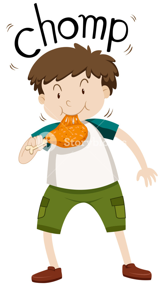 572x1000 Fat Boy Eating Chicken Illustration Royalty Free Stock Image