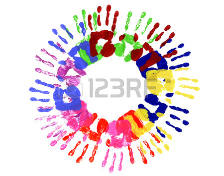 450x355 Female Or Child Handprints Made From Blue Acrylic Paint On White