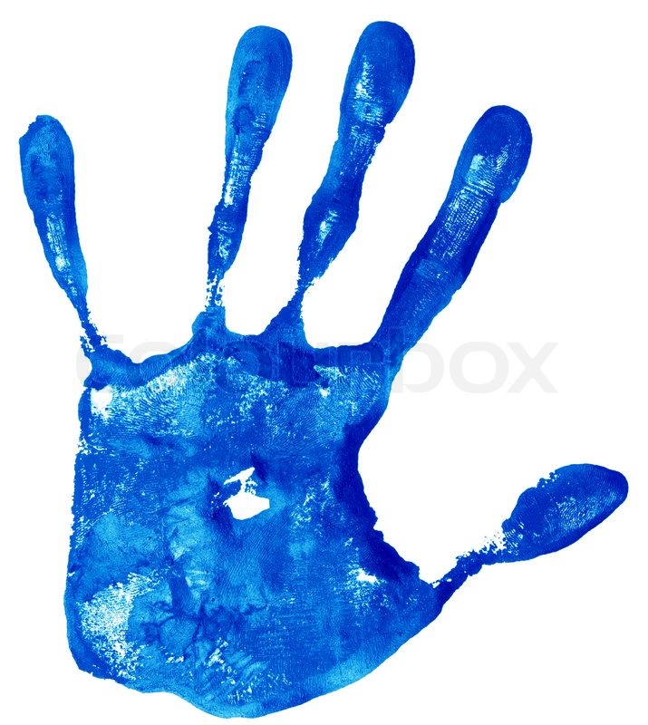 715x800 Blue Hand Print On A White Stock Photo Colourbox