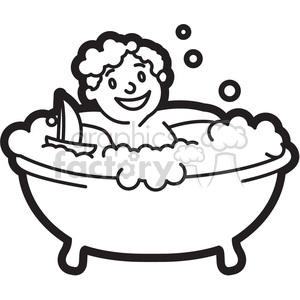 300x300 Royalty Free Boy In The Bathtub Black And White Outline 397939