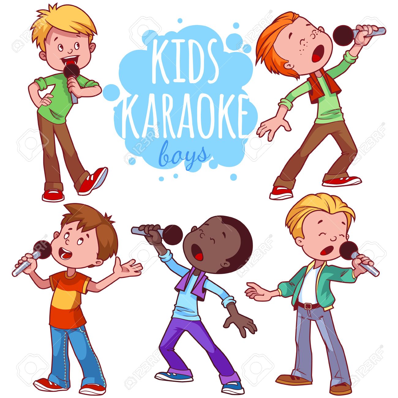 1300x1300 Cartoon Children Sing With A Microphone. Vector Clip Art