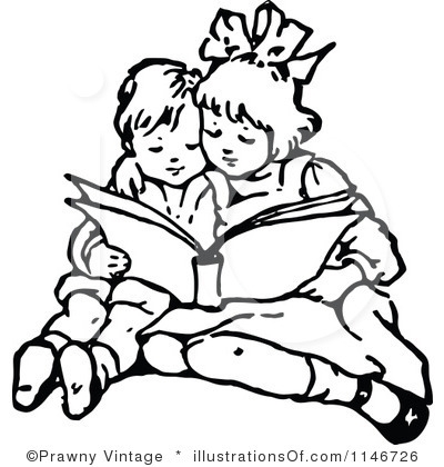 400x420 Children Reading Clipart Black And White