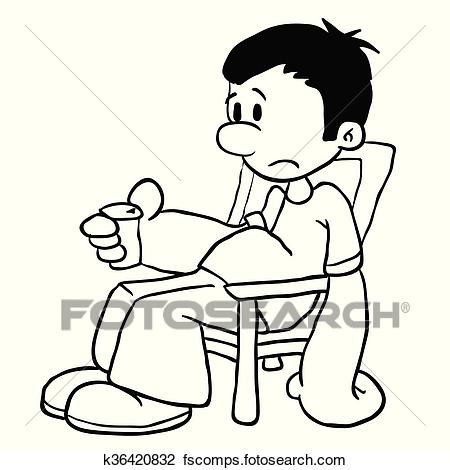 450x470 Clipart Of Black And White Sad Boy K36420832