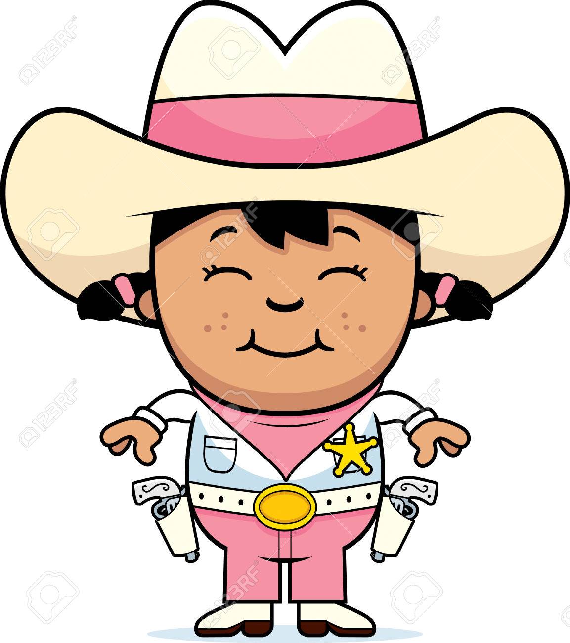 1153x1300 A Cartoon Illustration Of A Child Cowgirl Standing And Smiling