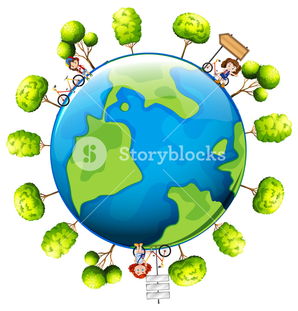 956x1000 Children Riding Bikes Around The World Illustration Royalty Free