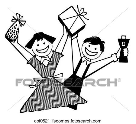 450x409 Clipart Of A Black And White Version Of Two Children Overjoyed