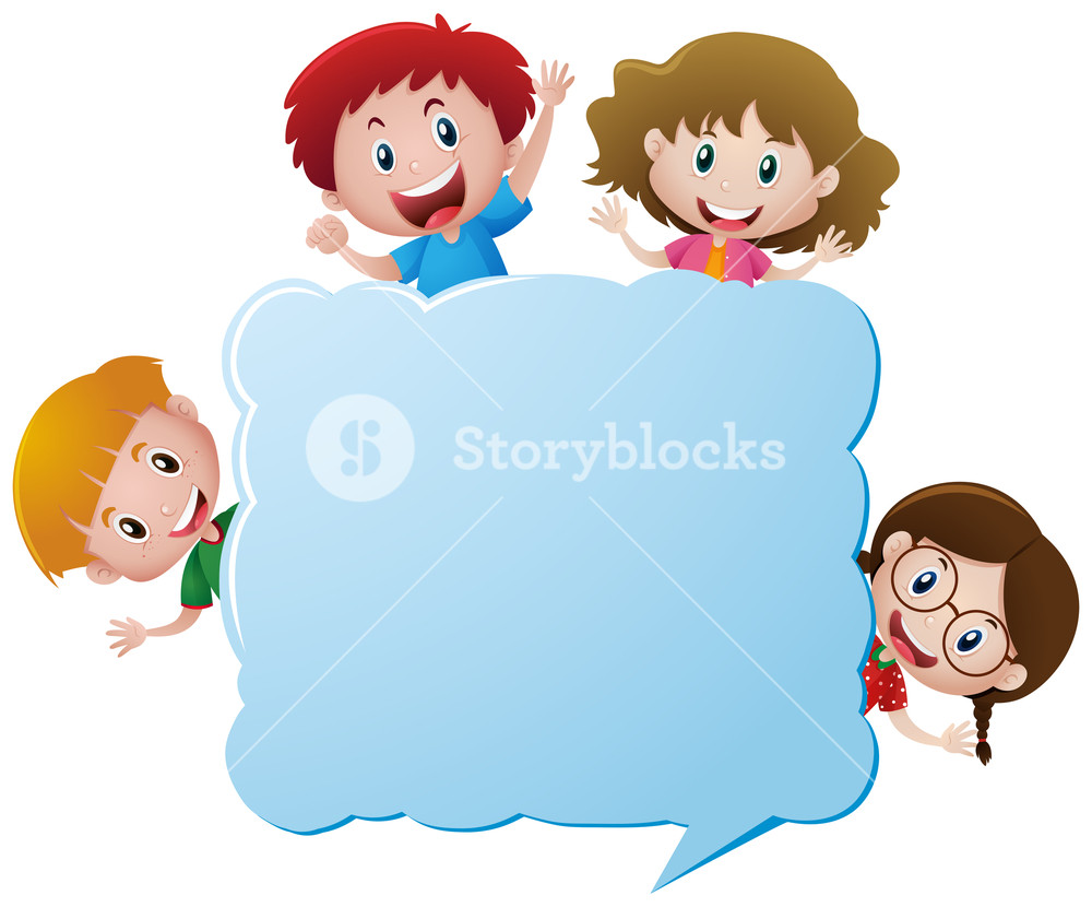 1000x830 Border Template With Four Children And Snowman Illustration