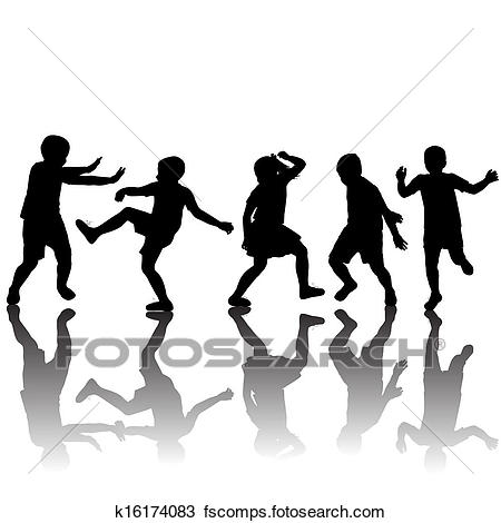 450x470 Clipart Of Set Of Children Silhouettes Dancing K16174083