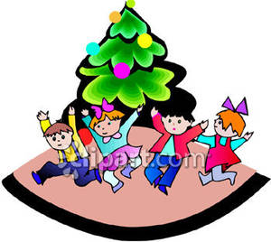 300x268 Dancing Around A Christmas Tree Royalty Free Clipart Picture