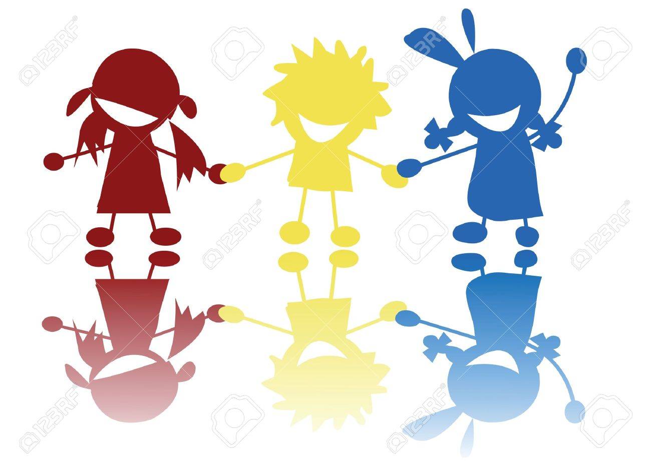 1300x951 Colored Children Silhouettes Holding Hands Stock Photo, Picture