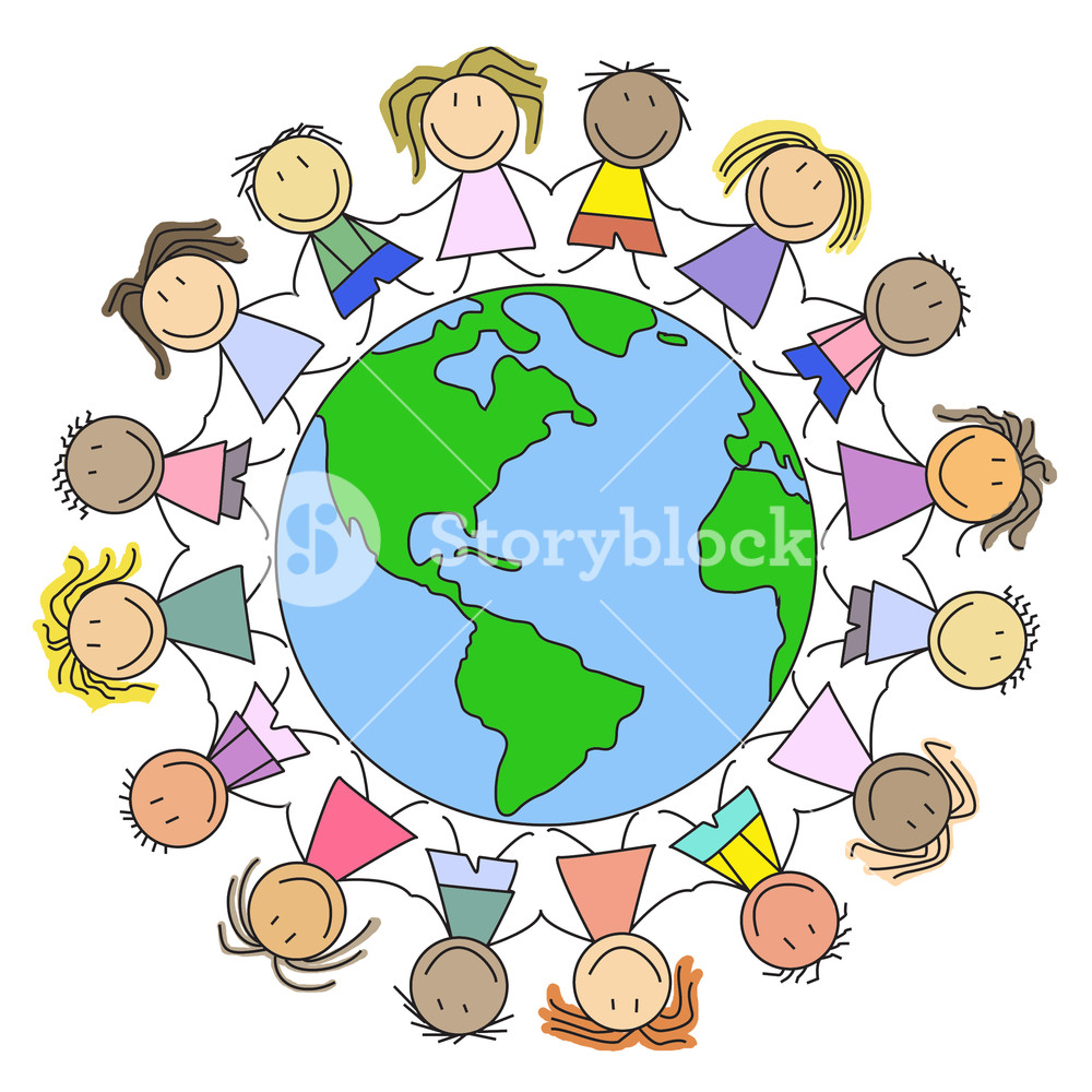 1000x1000 Group Of Children Holding Hands On World Illustration Royalty Free