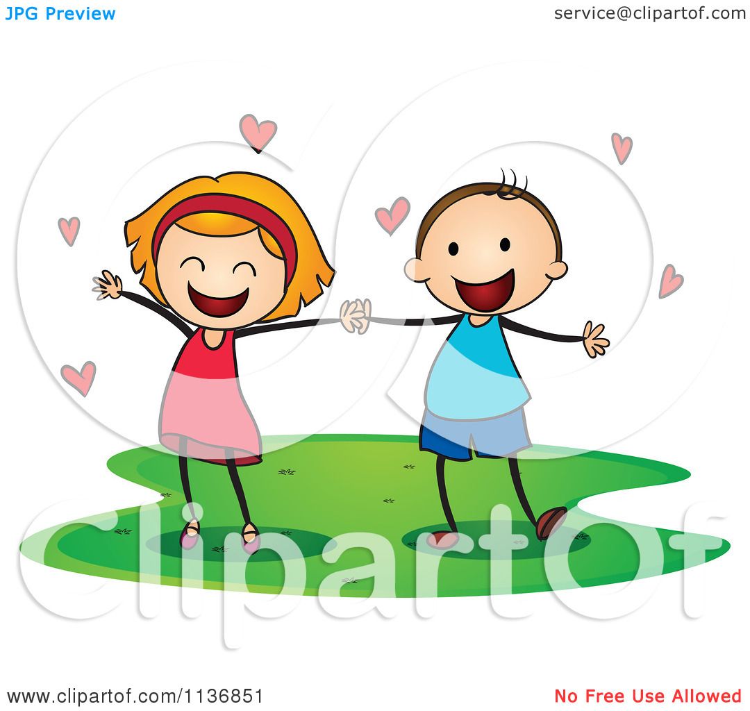 1080x1024 Cartoon Of Children Holding Hands With Love Hearts