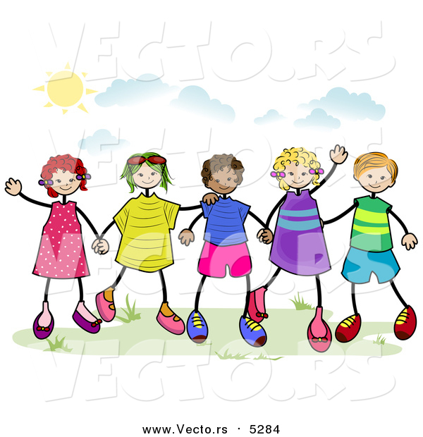 600x620 Vector Of A Group Of Stick Children Holding Hands Outside By Bnp