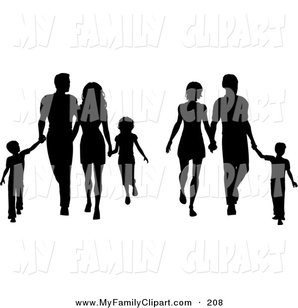 600x620 Clip Art Of A Couple Of Black Silhouetted Families With Children