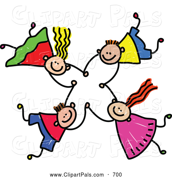 600x620 Pal Clipart Of A Childs Sketch Of A Group Of Four Kids Holding