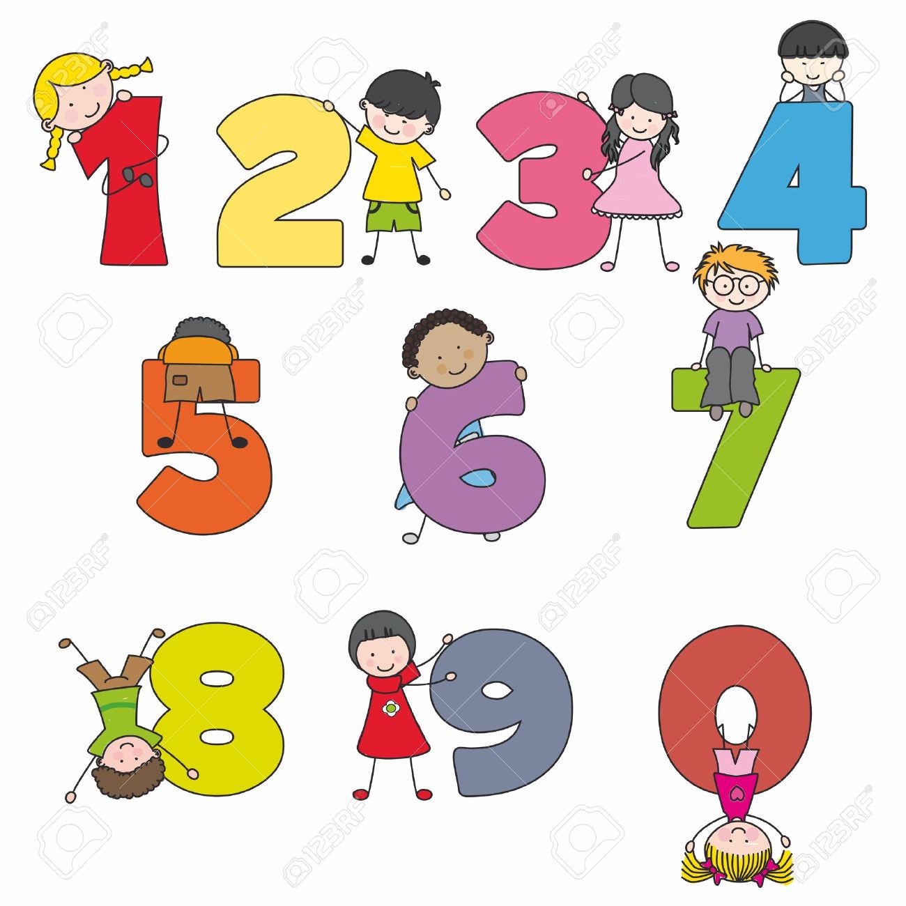 1300x1300 Funny Numbers With Children Learning To Count Royalty Free