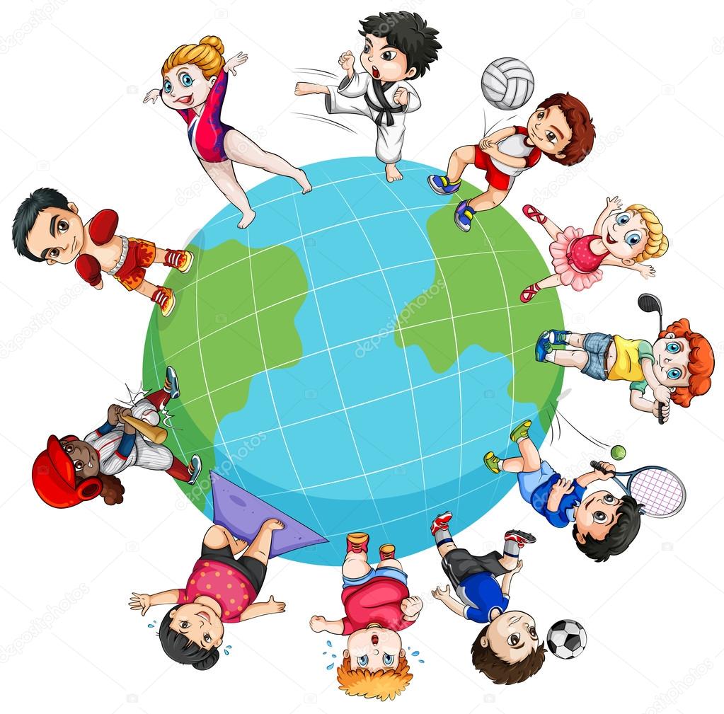 1023x1009 Children Doing Sports Around The World Stock Vector