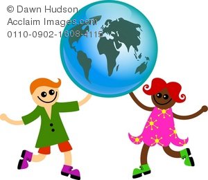 300x260 Illustration Of Two Diverse Happy Children Holding Up A World