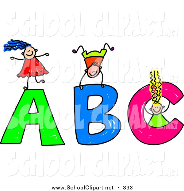 600x620 Clip Art Of A Stick Children Playing On Giant Abc Letters On White