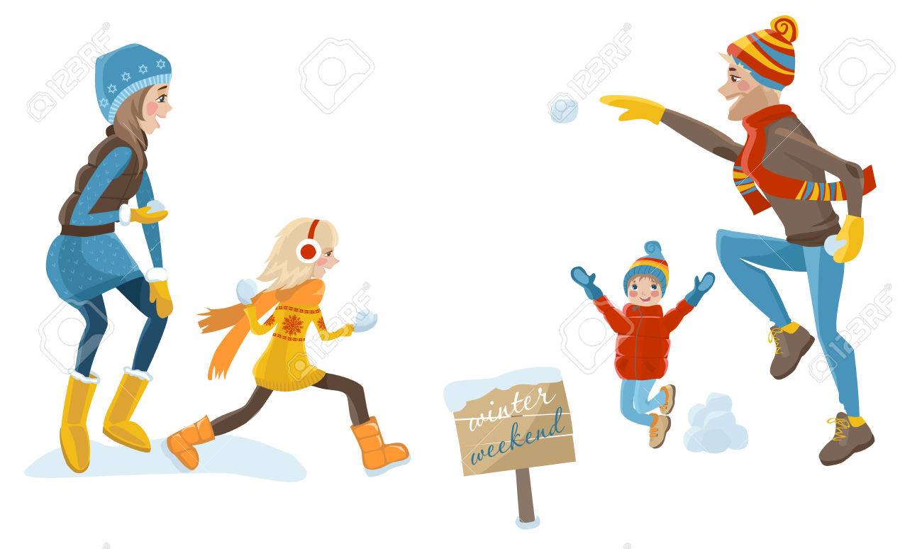 1300x774 Happy Parents And Children Play Snowballs Outside In Winter