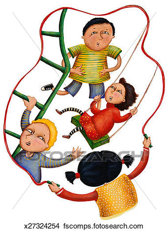 342x470 Drawings Of Children Playing Girl With Jump Rope Encircling Boy